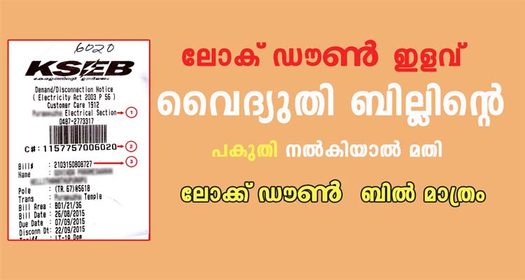 ഇത്തവണ  വൈദ്യുതി  ബില്ലിന്റെ  പകുതി അടച്ചാൽ മതി