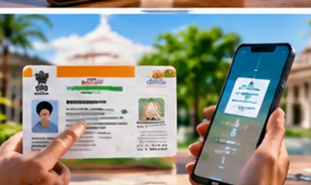 Aadhaar mobile number update on smartphone with Aadhaar card icon